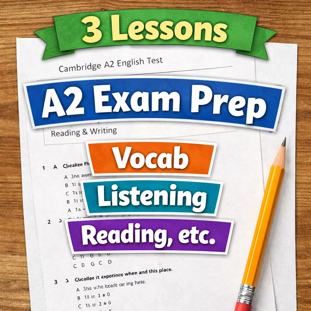 Cambridge A2 Key (KET) Exam Prep 3-Lesson ESL Bundle