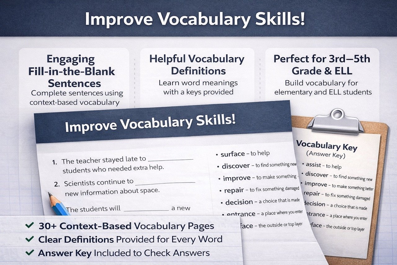 Details about Vocabulary Worksheet Context-Based Vocabulary Practice