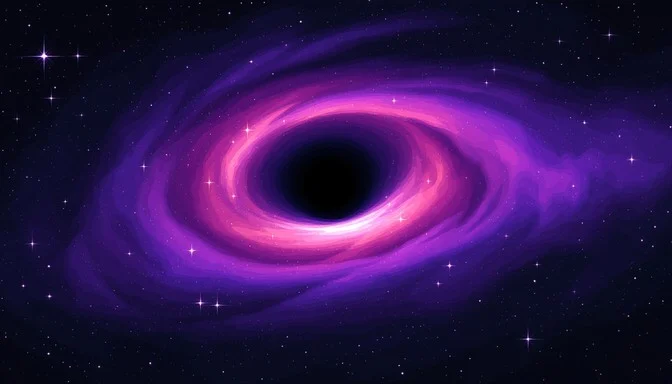 Stylized illustration of a black hole with a glowing purple accretion disk in deep space