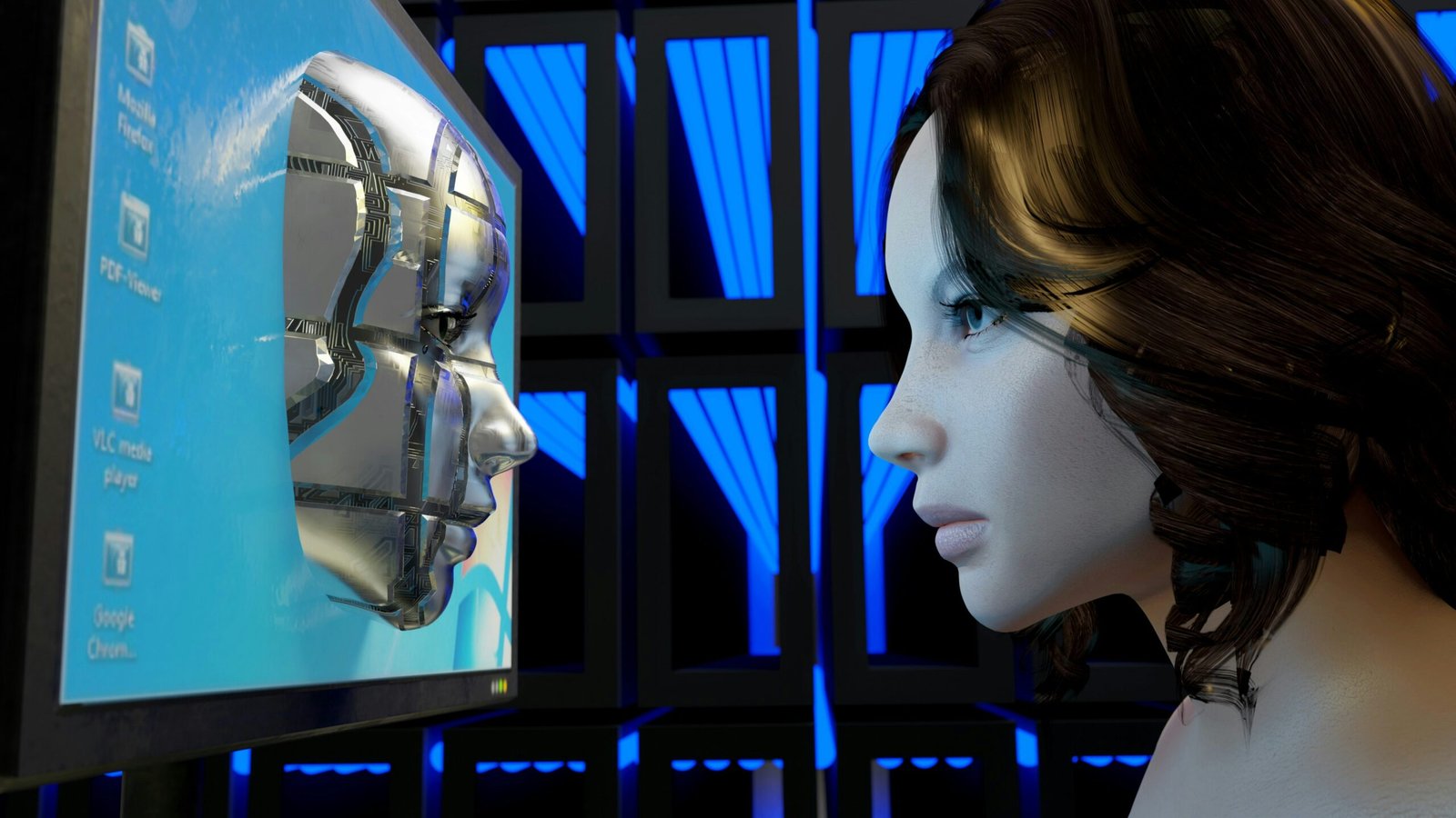 Ai looking at an Ai being coming through the screen