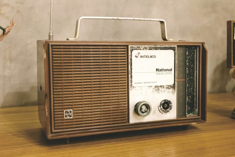 vintage radio on wooden table representing old technology and communication