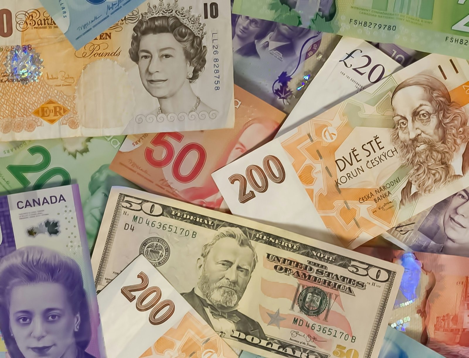 British pounds, US dollars, Canadian dollars and other international currencies