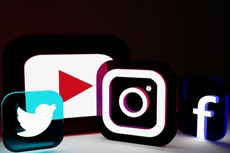 Glossy 3D icons for X (Twitter), YouTube, Instagram, and Facebook representing social media algorithms